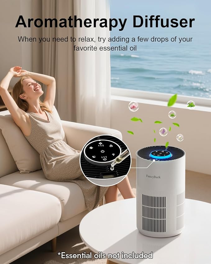 Air Purifiers for Home Bedroom Up to 1250 Ft², H14 True HEPA Room Air Purifiers for Bedroom With Sleep Mode Light Mode & Aroma Function Air Cleaner Smoke Odor Dust Pollen Pet Dander (White)