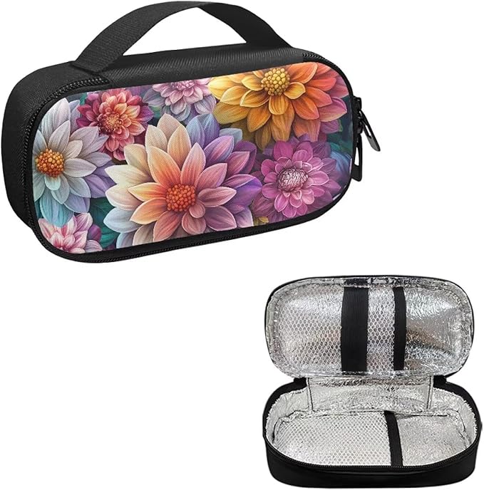Bohemian Floral Diabetic Supplies Bag Carrying Case Organizer for Diabetes Testing Kit, Blood Glucose Monitor Kit, Meter, Test Strips, Lancets, Insulin Cooler Travel Case Daily Life
