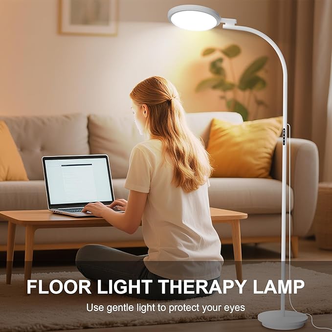 Light Therapy Lamp, LED 10000 Lux Floor Happy Therapy Light, UV-Free Sun Lamp with 5 Brightness & 5 Color Temperatures, 3 Heights for Apartment/Office/Home