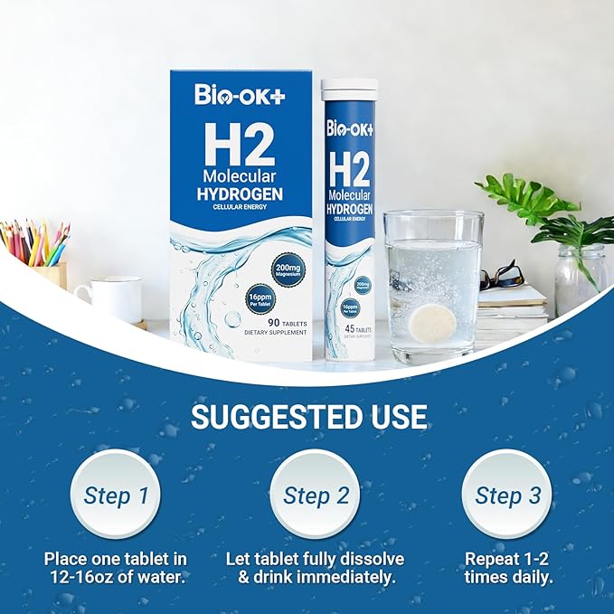 Hydrogen Water Tablets with 200MG Magnesium, 16 PPM H2 Hydrogen Tablets for Drinking Water, Rich in Antioxidants, Supports Cellular Health, Recovery, Immune & Brain Cognitive Function (90 Servings)