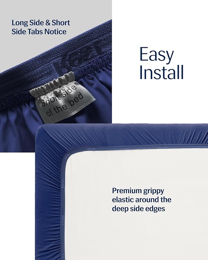REST® Evercool®+ Cooling Fitted Sheet, Split King, Midnight Blue, 13’’Deep (Stretched up to 15’’) Silver Infused Cooling Bedding for Hot Sleeper and Night Sweat, for Fresh and Hygienic Sleep