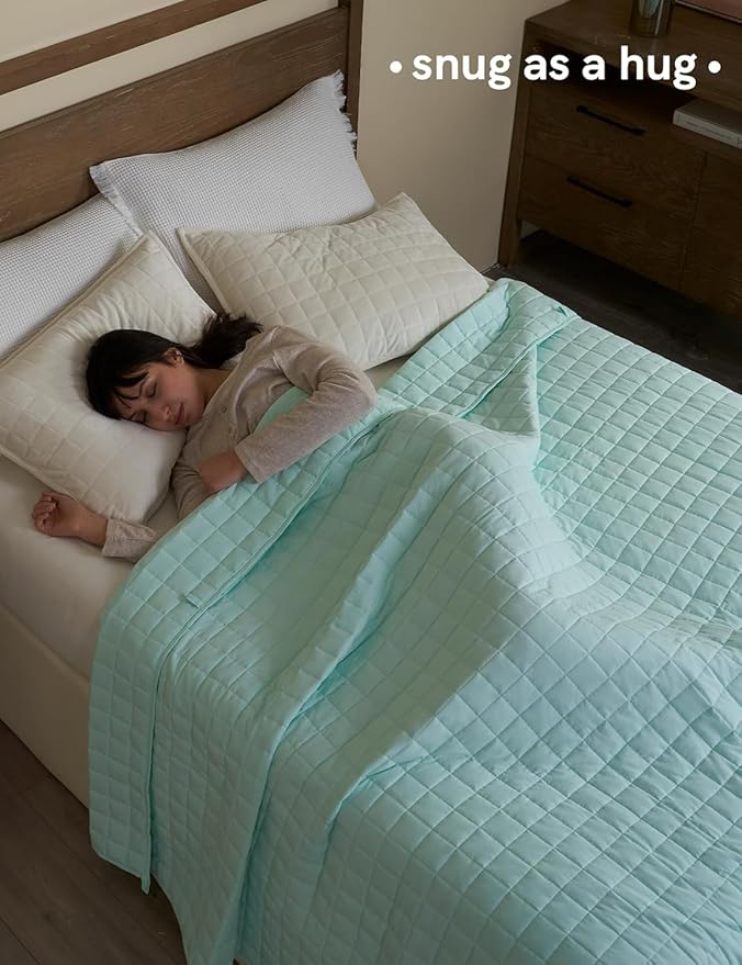 YnM 12lbs Weighted Blanket for Adults, Heavy Bed Throw Blanket with Cooling Glass Beads for All Season Use, Ideal for ~110lbs (48x72 Inches, Twin/Full, Mint Green)