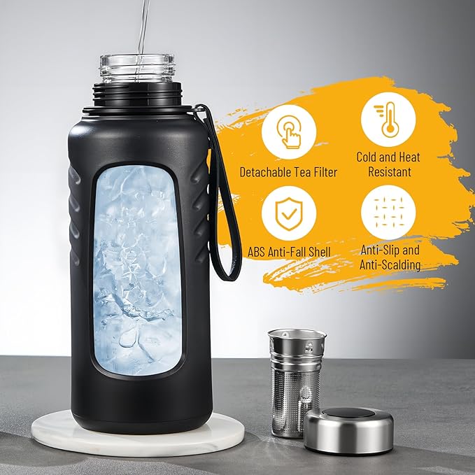 34 oz Travel Water Bottle, Anti-Slip and Anti-Scalding Sports Water Bottle, Waterbottle for Adults with Cup Brush Suitable for Outdoor Sports,Camping, Traveling