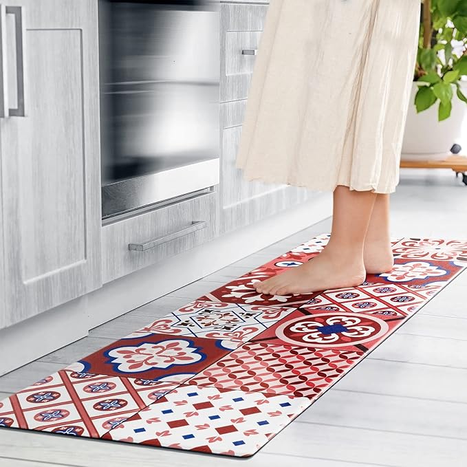 Ashler Kitchen Mats Cushioned Anti-Fatigue Kitchen Rugs, Non-Slip Waterproof Kitchen Floor Mats, Ergonomic Comfort Foam Standing Rug for Kitchen, Office, Floor, Laundry, Sink, 17x47 in, Red