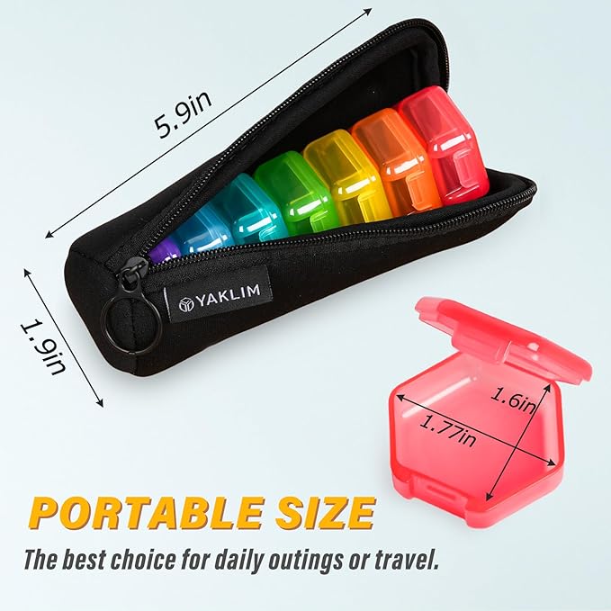 Small Pill Box, 7 Packs Travel Pill Case with Bag, Mini Pill Organizer for Pocket Purse, Daily Portable Medicine Vitamin Box, Fish Oil, Portable Medicine Pill Organizer for Supplements