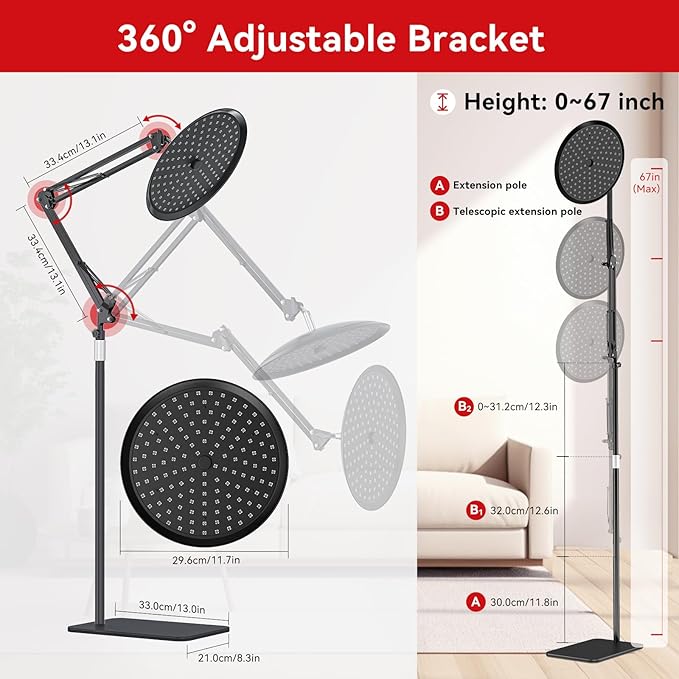 QRQ Red Light Therapy, Infrared Light Therapy Lamp with Stand for Face and Body,Led 660nm (Visible) and 850nm (Invisible) for Whole Body Face Beauty,Mother's Day Gifts