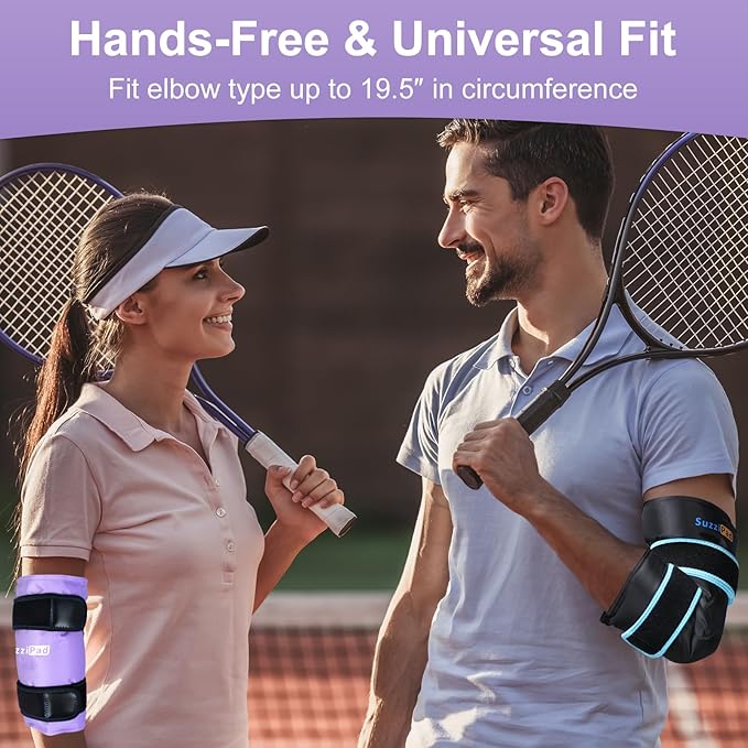 SuzziPad Elbow Ice Pack Wrap – Wearable Cold Compression Sleeve for Elbow & Forearm, Reusable Ice Pack for Tennis & Golf Recovery, Purple