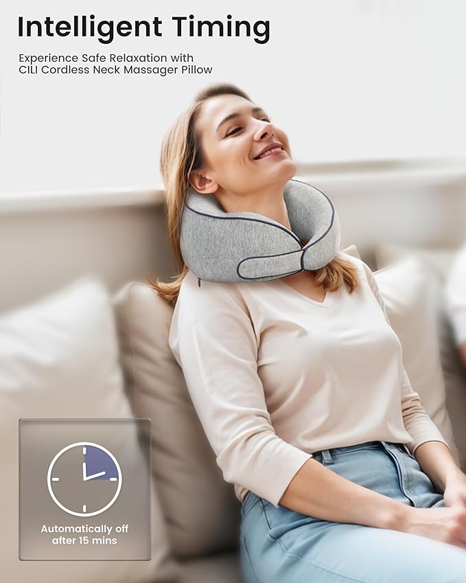 CILI Cordless Neck Massager Pillow with Heat, Shiatsu Neck Massager for Pain Relief Deep Tissue,Heated Massage Pillow for Travel,3 Adjustable Intensity