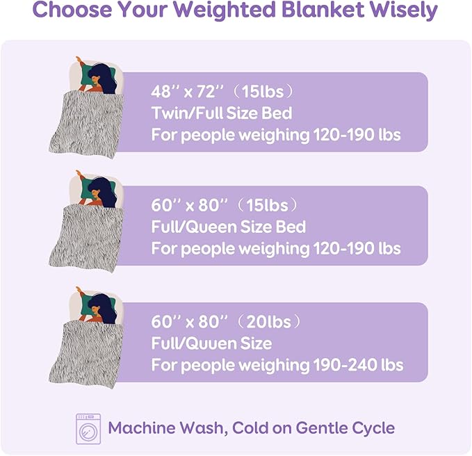 Cottonblue Weighted Blanket 20 lbs Queen Size, Luxury Sherpa Faux Fur Reversible Snugly Long Fur Warm Heavy Blankets 60x80 inches, Plush Sherpa Microfiber Blanket for Couch Sofa Bed, Morandi Grey