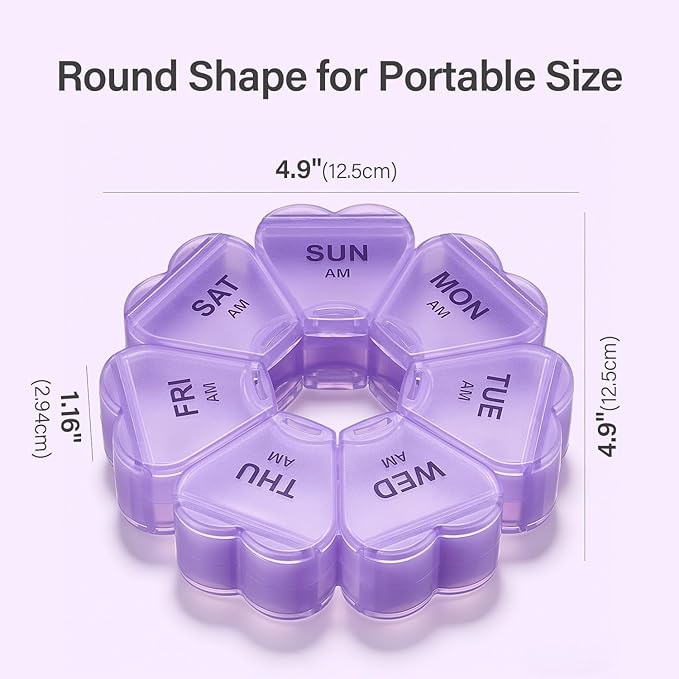 Weekly Pill Organizer, 7 Day AM/PM Pill Box with 14 Compartments, 2 Times a Day Travel Pill Case for Vitamins, Medicine, Fish Oil & Supplements (Purple)