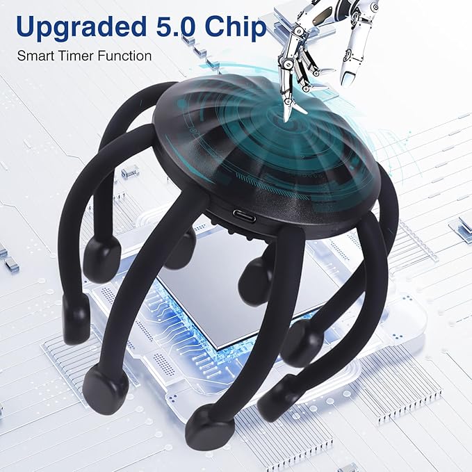 Head Massager Scalp Electric with 4 Modes, 360° Electric Head Massager Rechargeable, Electric Octopus Scalp Massager Portable, Scalp Stress Relax Massage Tool Free Hands