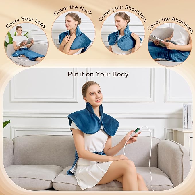 Portable Heating Pad – Heated Weighted Blanket for Neck, Shoulders & Back – Extra Large 25"x37" Full Back Heating Pad – Electric Blanket for Muscle Relaxation & Cramps – Washable with Auto Shut-Off