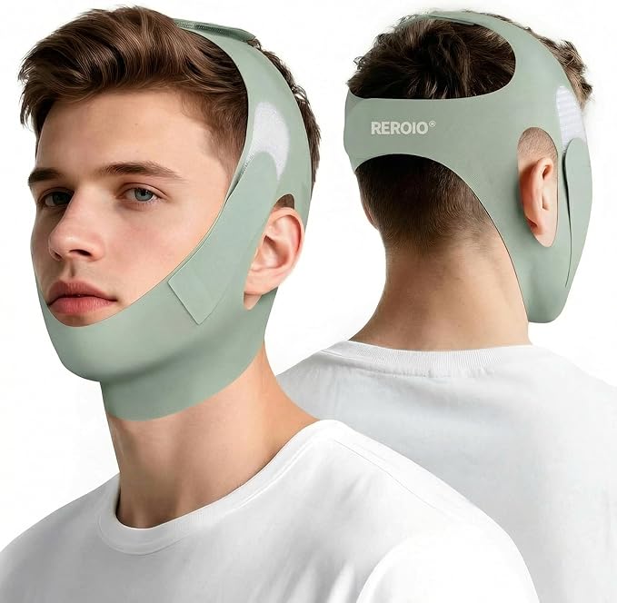 Chin Strap for Sleeping with 4-Side Adjustment, Anti Snoring Chin Strap Elasticity, Anti Snoring Devices Breathable and Durable, Comfortable Snore Stopper for Adults, Green, M