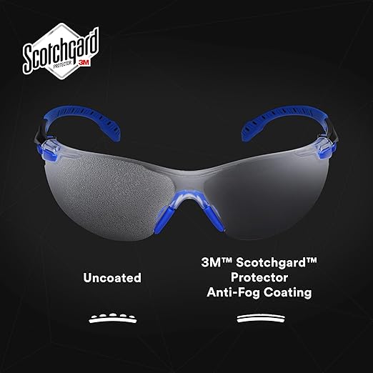 3M Safety Glasses for Men and Women, Solus 1000 Series, ANSI Z87, Scotchgard Anti-Fog, Clear Lens, Low Profile, Blue/Black Frame