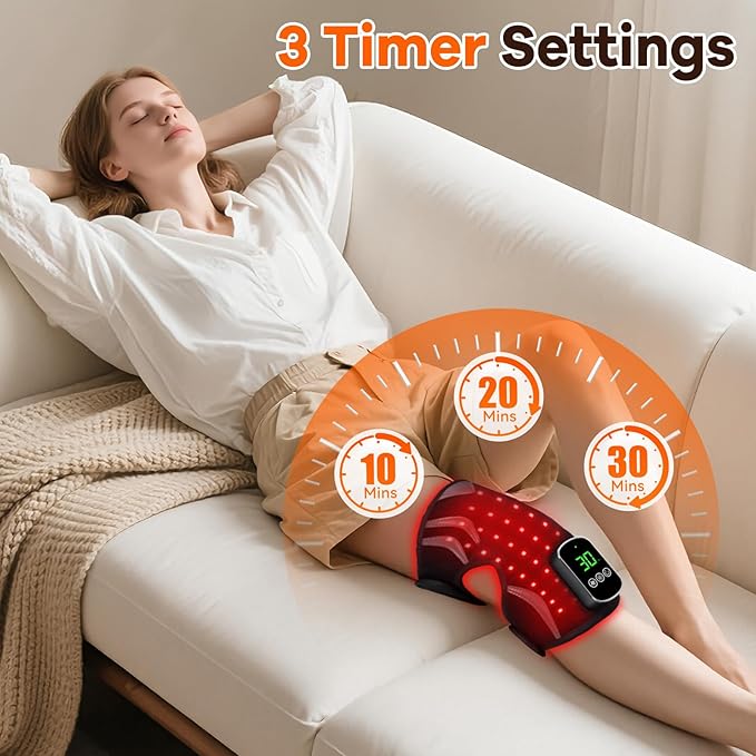 Red Light Therapy Knee Brace with Massage, 3 Vibration Knee Massager with 660nm 850nm Infrared Red Light, 5000mAh Cordless Electric Heated Knee Wrap for Knee Joint Elbow, Gift for Men Women