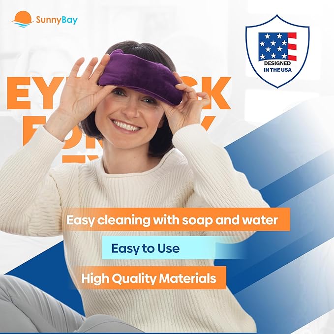 SunnyBay Microwavable Heated Eye Mask for Dry Eyes, Moist Cold and Warm Compress with Elastic Strap and Unscented Hydra Bead Filling, Washable Soft Plush Material, 8 x 4.3 Inches, Pack of 2