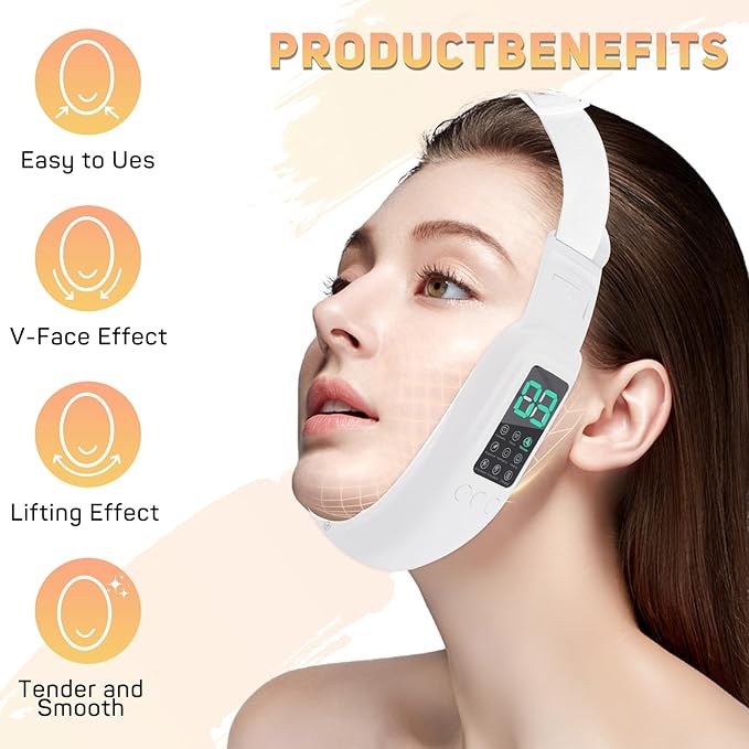 Double Chin Machine, V Face Beauty Device for Woman 8 Modes and 15 Intensity Levels Electric Double Chin Device, Smart Double Chin Face Device with Magnetic Massage, White