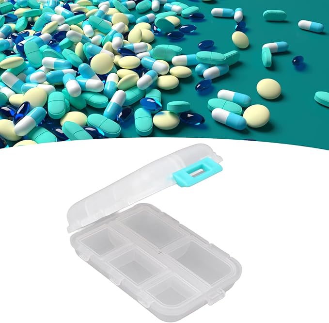 Travel Pill Organizer, Plastic 10 Compartments Pill Case Portable Pill Box Buckle Lock Weekly Portable Pill Holder Container for Purse (White)