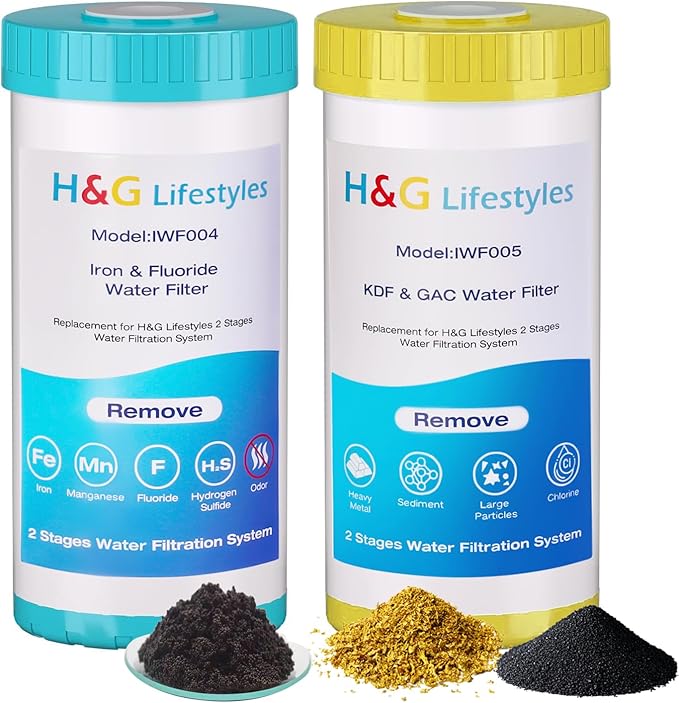 H&G Lifestyles Whole House Iron Filter for Well Water,GAC KDF Water Filer Cartridge,Reduce Iron Manganese Fluoride, Chlorine Odor Heavy Metal Lead, Replacement for Any 10" x 4.5" Water Filter System