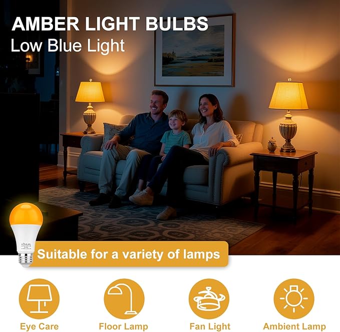 KINUR Amber Sleep Light Bulbs 1800K with Remote Control, Blue Light Blocking A19, 9W for Sleep,Bedroom (2Packs)