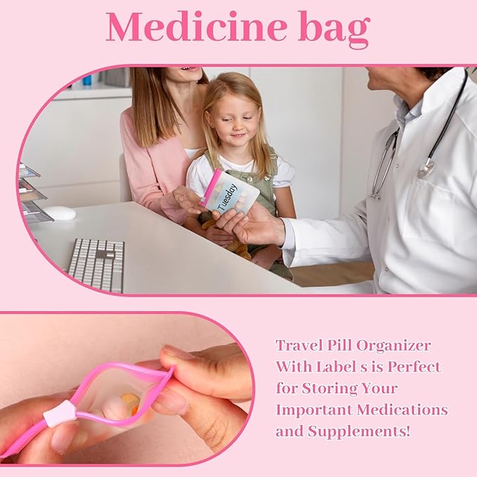 MARFOREVER 39 Pcs Pill Pouch Bags Pill Organizer, Reusable Pill Case Small Medicine Bag Tavel Pill Pouches, 28 Pcs Pink Plastic Pill Container with Slide Lock 10 Sheets Labels and 1 Pc Marker