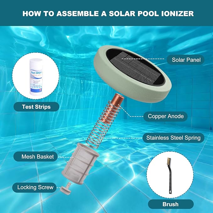 Solar Pool Ionizer for Above Ground, Floating Copper Pool Cleaner Purifier Cuts Chlorine by 85% Works for Pools Up to 40,000 Gal, Swimming Pools Water Cleaner for in-ground Pools and spas (Green)