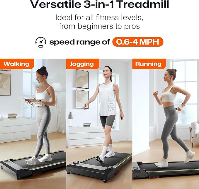UREVO Walking Pad, Under Desk Treadmill for Home Office, Portable Desk Treadmill with Double Shock Absorption Remote Control LED Display, 265 Lb Capacity