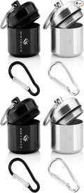 PillPort - Portable Keychain Pill Holder Case Discreet Waterproof Mini Pill Container Carrier with Strong Carabiners for Pocket Purse Travel Bags Aluminum Alloy Pill Fob Box for Medicine Jewelry 4pk