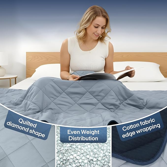 ZonLi 15lbs Weighted Blanket for Adults Sleeping, Double-Sided All Season Reversible 75D Cooling Mesh & Warm Ribbed Microfiber, 48"x72" Navy Blue Contrast Color, Machine Washable