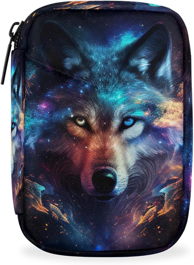 Wolf Galaxy Nebula Pill Case Travel Pill Organizer Weekly 7 Day Portable with Zipper Medicine Box Pill Case for Vitamins, Birth Control,Fish Oils,Medication, Supplements