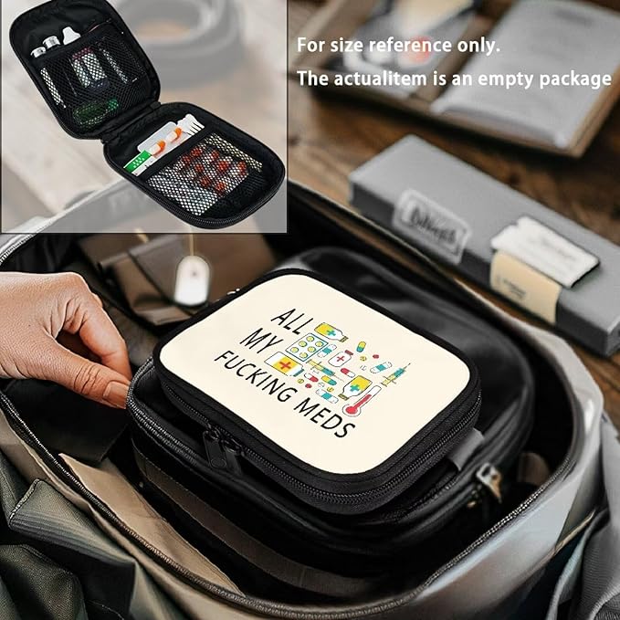 Medical Letters Print Medicine Case with Zipper Daily Pill Organizer Box Washable Supplement Holder with Zipper Travel Vitamin Storage Bag