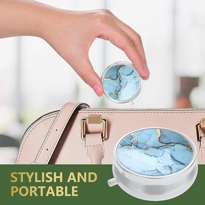 Nipichsha Pill Box, Small Pill Case for Purse & Pocket, Cute Travel Medicine Organizer, Portable Medicine Container Holder to Hold Vitamins, Medication, Fish Oil & Supplement, Light Blue Marble