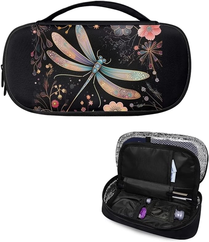 Boho Dragonfly Insulin Cooler Travel Carrying Case, Portable Diabetes Cold Medication Organizer, Upgraded Chill Pill Insulation Bag for Insulin Pen Syringes Needle Kits Holder