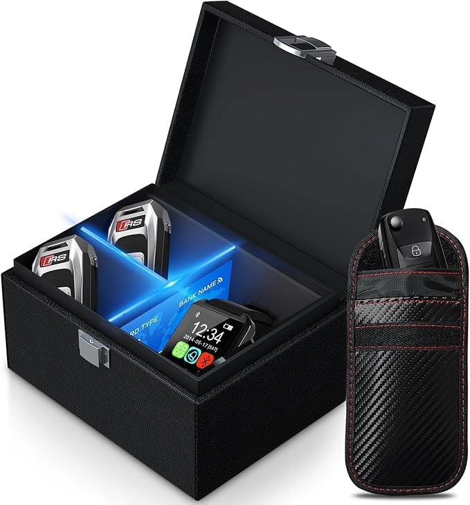 Faraday Box with Faraday Bags for Car Keys, Faraday Key Fob Protector, Faraday Cage Key Fob Signal Blocker, Signal Blocking Box for Car Keys