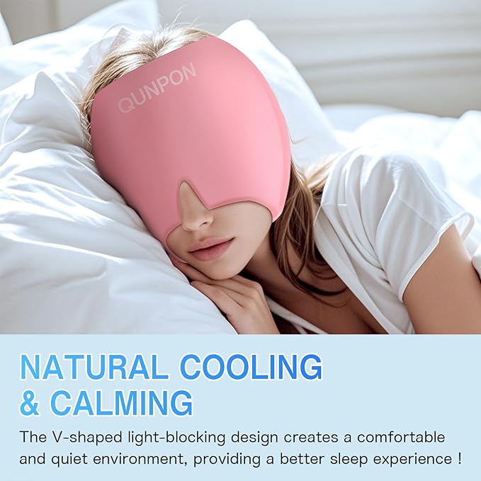 Valentines Day Migraine Relief Cap Gifts for Her HimHeadache Relief Cap Ice Pack Mask,Cooling Gel Head Wrap for Tension,Stress,Hangover,Puffy Eyes Gifts for Women Men Mom-Pink