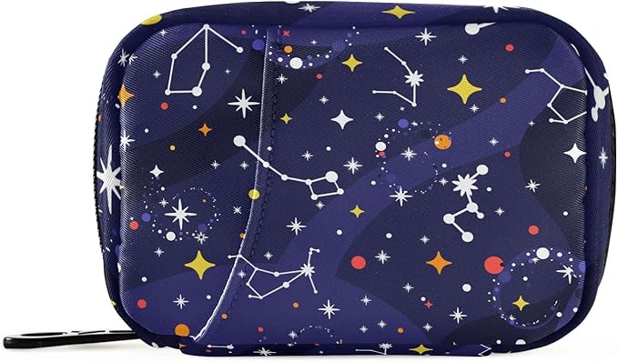 Pill Box Star Constellation Zodiac 7 Day Pill Case Travel Pill Organizer Bag with Zipper Portable Weekly Vitamin Medicine Supplement Holder Pouch Bag