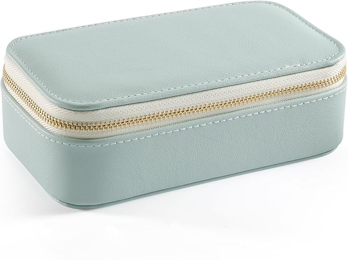 Genuine Leather Travel Pill Organizer Box Case 2 Times a Day for Purse for Women, Cute Medicine Pill Holder Containers for Vitamin Medium Weekly Daily 7 Day Am Pm Pill Organizer(Cyan)