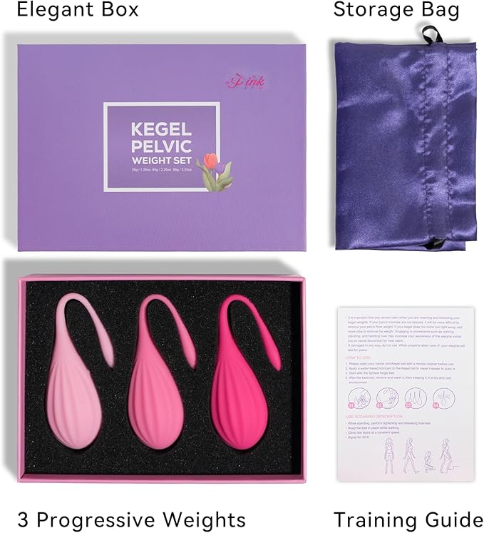 Pelvic Floor Training Weights Set for Women – 3 Level Kegel Exercise Balls for Postpartum Recovery & Bladder Support, Soft Silicone Wellness Gift