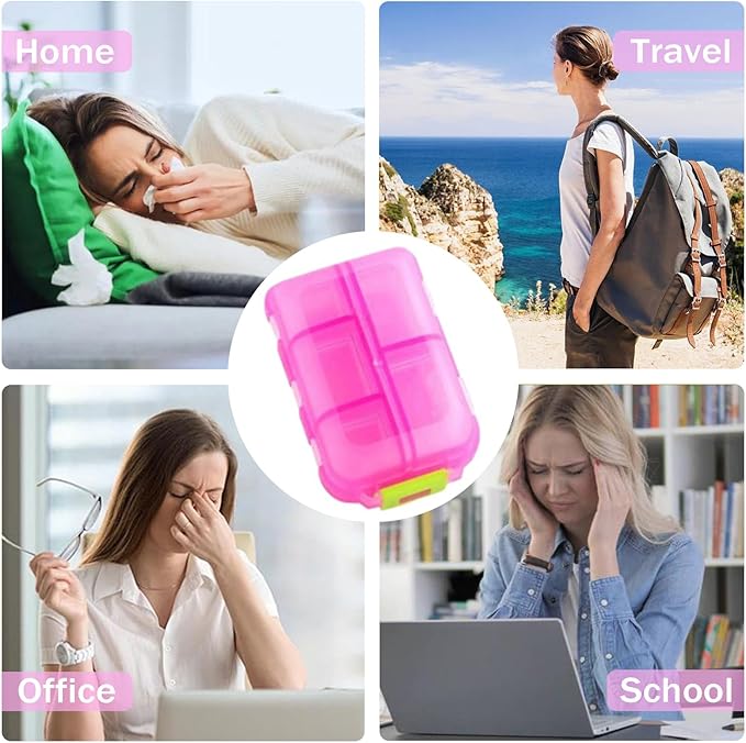 INVODA 7-Day Pill Organizer with Medicine Labels Travel Pill Case Compact, Portable Medication Organizer for Daily Use (3.7 x 2.4 x 1.18 Inches)