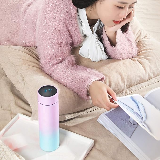 QiCheng&LYS Coffee Cup,Tea Infuser Bottle,Smart Sports Water Bottle with LED Temperature Display,17 OZ Vacuum-Insulated Stainless-Steel Water Bottle (Pink Gradient)