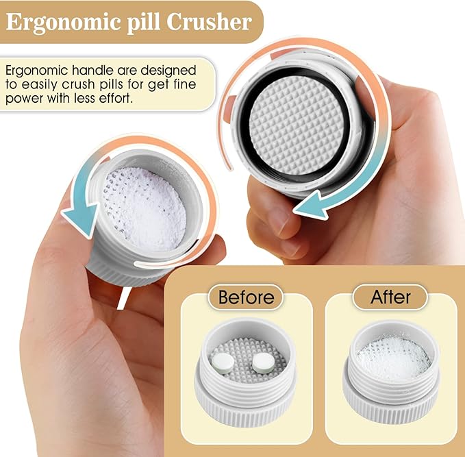 White-1 Pill Splitter and Cutter, Crushes Tablets, Vitamins, Stainless Steel Blade, Removable Drinking Cup