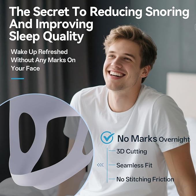 Chin Strap for Sleeping with 4-Side Adjustment, Anti Snoring Chin Strap Elasticity, Anti Snoring Devices Breathable and Durable, Comfortable Snore Stopper for Adults, Gray, M, 2packs