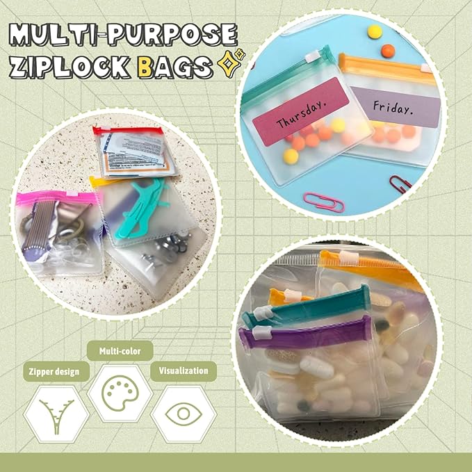 Pill Pouch Bags Reusable Travel Pill Pouches with Labels Set 21 Pcs Pill Baggies Daily Medicine Pill Organizer Small Medicine Bag Self Seal Plastic Pill Packets with Slide Lock (7 Colors)