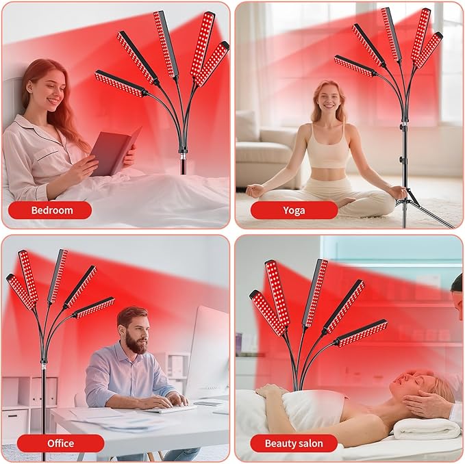 Cholas Red Light Therapy for Face Body, 5 Heads Red Infrared Light Therapy Devices with Stand, 5 Levels Adjustable Brightness 660nm and 850nm Near Infrared Light for Full Body, Muscle Gift for Women