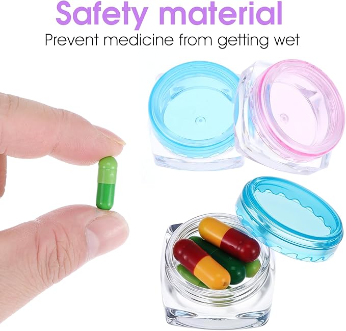 Small Pill Organizer Box, 5 Pcs Travel Pill Cases Holder Portable Daily Pill Box Container BPA Free Medicines Storage Cases for Purse Pocket Briefcase (Purple/Pink/Yellow/Orange/Blue)