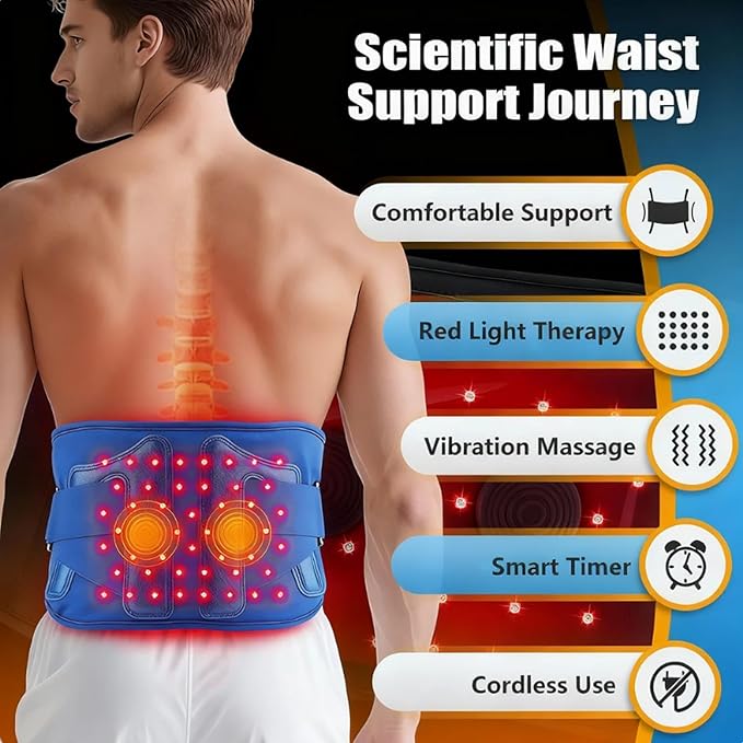 Red Light Therapy Belt for Back & Waist, 660nm 850nm Wearable Red Light Belt with Heat & Vibration, Rechargeable 5000mAh Cordless Heating Pad, 46 LEDs