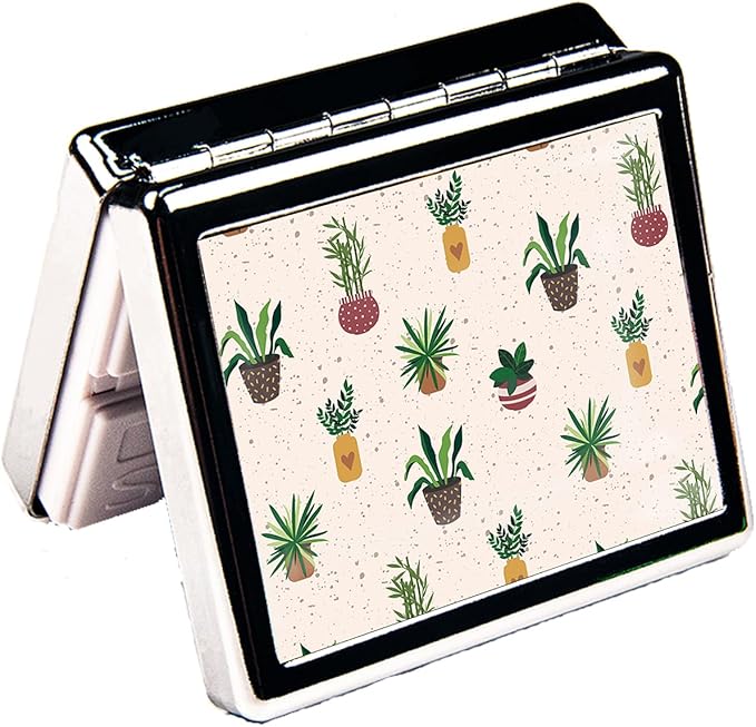 Silver Vintage Pill Box 7 day Metal Pill Box With Mirror And 8 Compartments Cute Travel Pill Organizer For Purse (Cute Cactus)