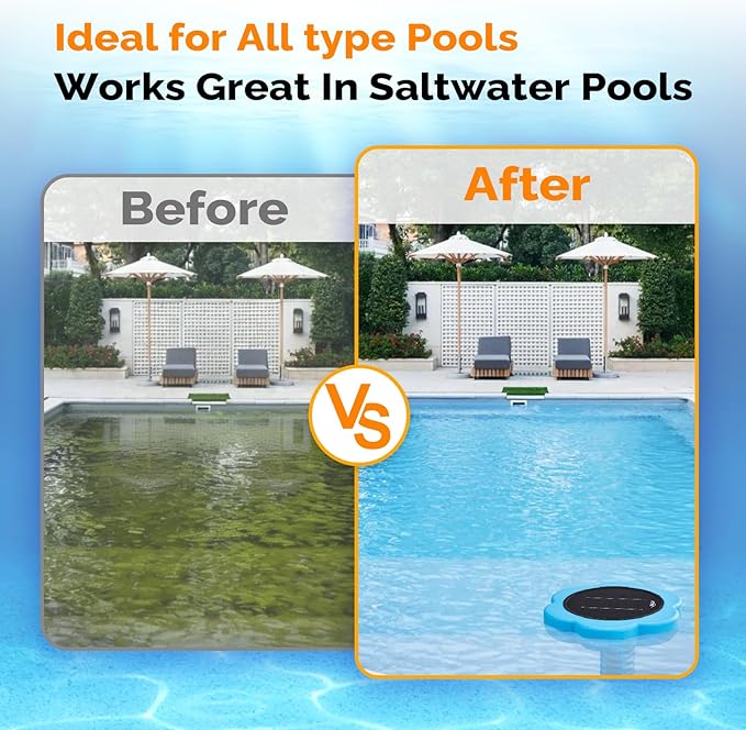 VINGLI Solar Pool Ionizer – Copper Pool Ionizer for Above Ground & Inground Pools up to 45,000 Gallons | Solar Ionizer for Pool with Efficient Water Clarification, 1-Year Warranty (Blue, Upgraded)