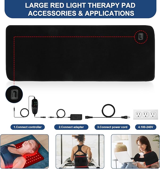Red Light Therapy Pad 31.5" x 11.8" Large Mat 660nm & 850nm Infrared Light Therapy Devices Wearable Wrap Belt for Full Body Shoulders Waist Back Knee Joint Muscle Pain Relief