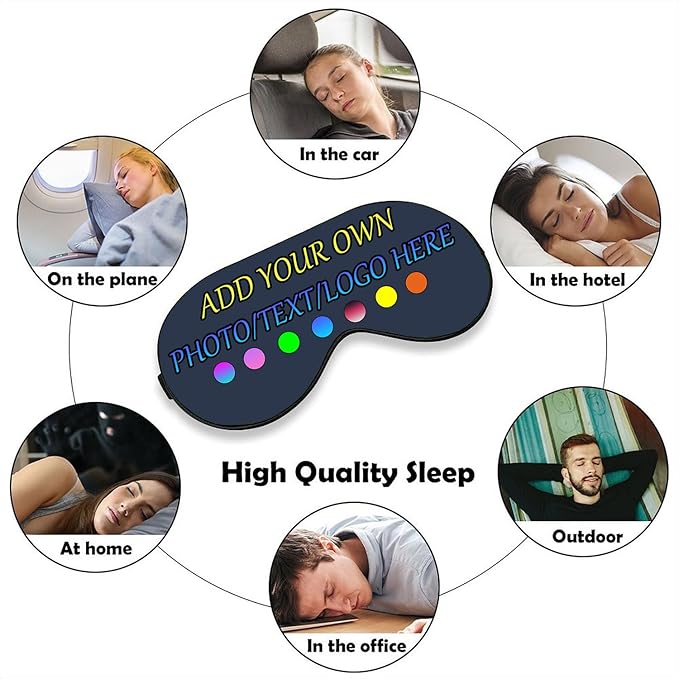 Personalized Eye Mask, Custom Eyeshade Blindfold Add Your Design Image Text Customized Eye Cover with Adjustable Strap for Sleeping Travel Work Naps Blocks Light, Dark Grey Blue
